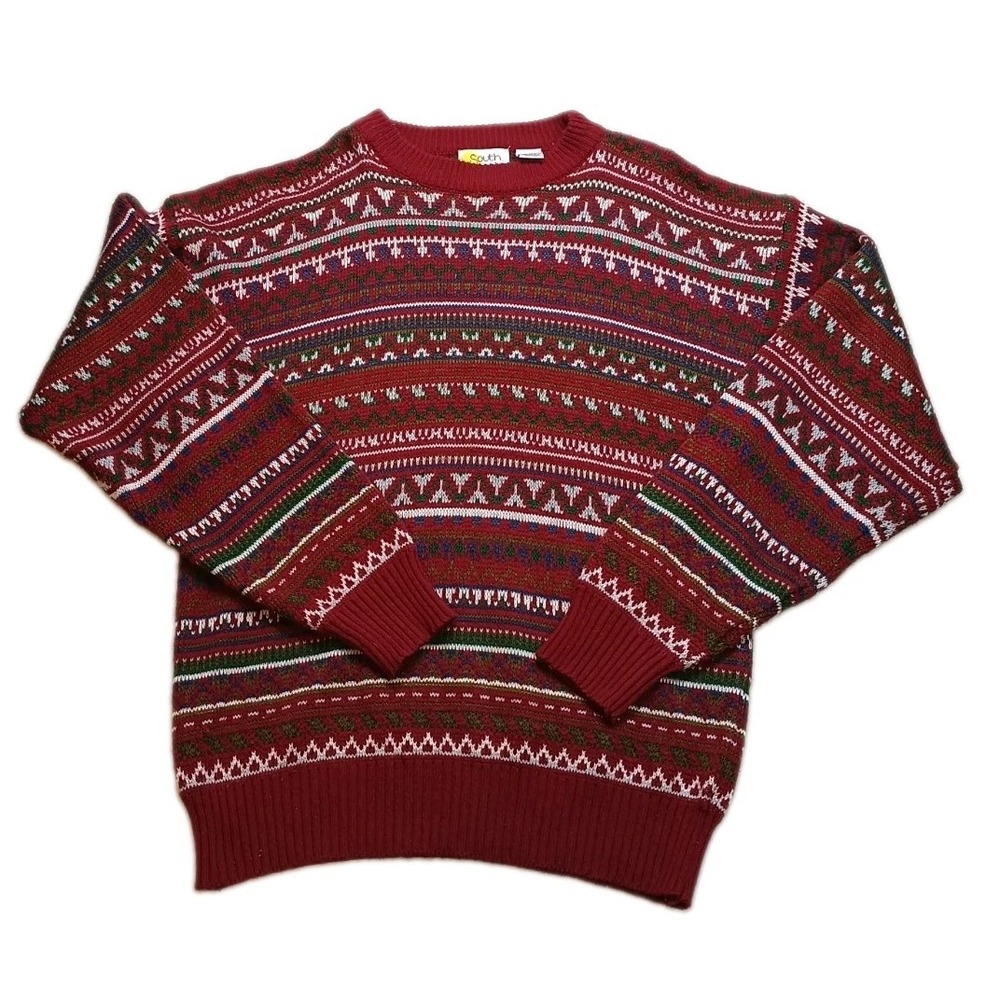 South Mountain Knit Sweater Mens L Geometric 80s 90s Grandpacore Ugly Sweater
